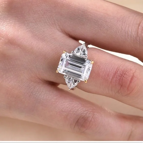 Emerald Cut Three Stone Engagement Ring - Picture 1 of 7
